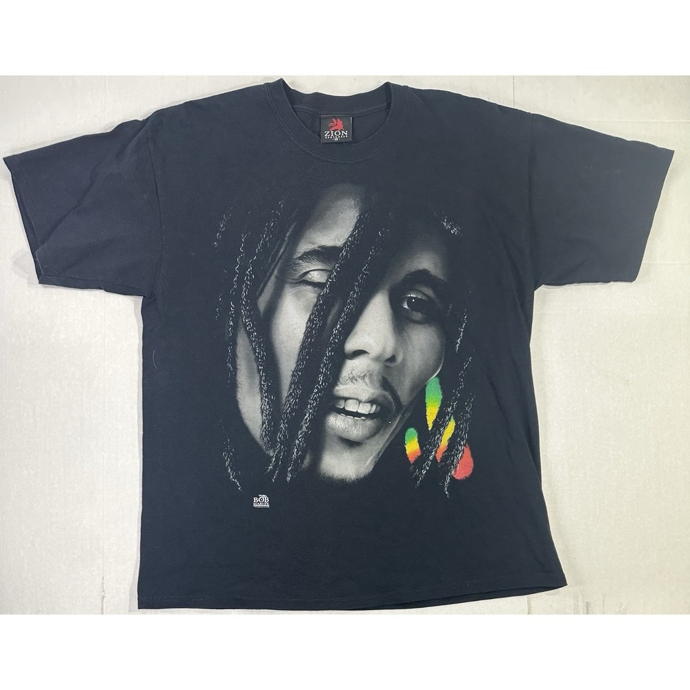 Bob Marley T Shirt Black Zion Rootswear Reggae Graphic Face Tee 1X XL
